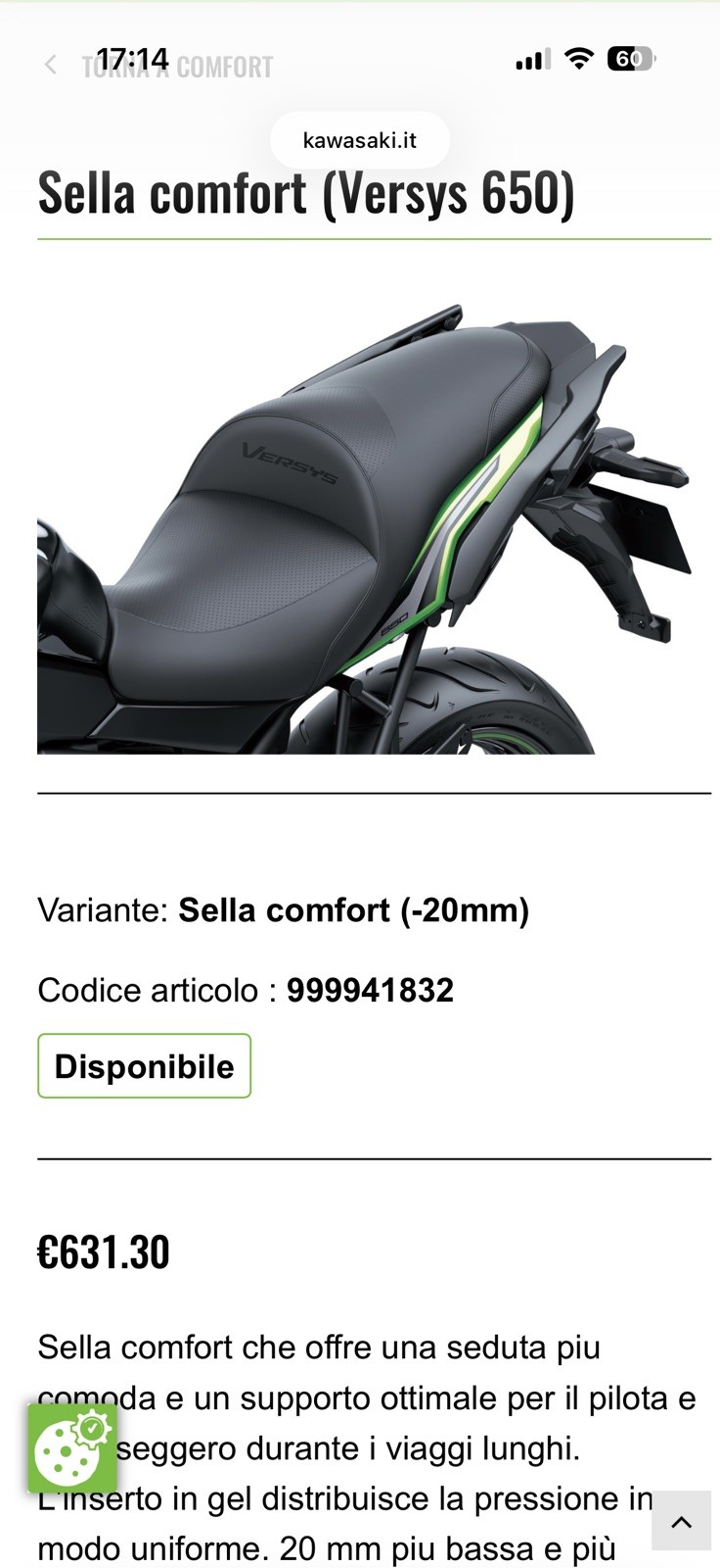SELLA COMFORT KAWASAKI VERSYS 650 ORIGINALE