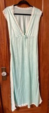 Vintage Mint Green Teal Long Satin W/Lace Trim Slip Dress Nightgown