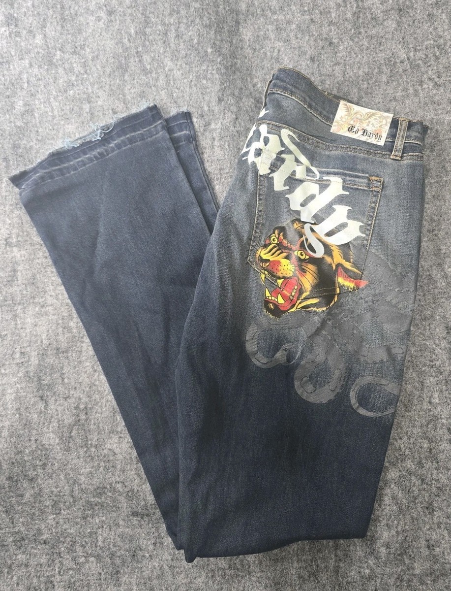 Ed Hardy Bootcut Jeans Men's Size 30 Denim Panther Cheetah Tattoo