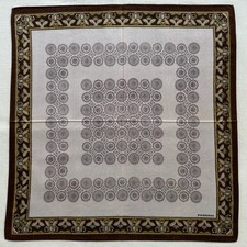 VTG Handkerchief Gray Cotton Geometric Border Ornament Floral Pocket Square 16 P