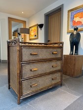 ANGRAVE'S Rattan Cane and Bamboo 3 Drawer Wooden Chest of Drawers Rare