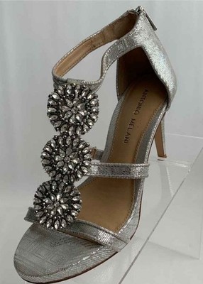 Antonio Melani Sandals Heels Silver Snake Rhinestone Straps Heel Zip size 8