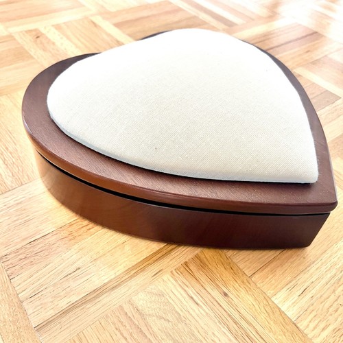 Wood Heart Trinket Storage Sewing Box Pin Cushion Hinged Lid Handmade Vintage