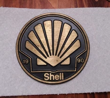 1990 Shell Oil Gas Brass Medallion, 5", Solid Brass 