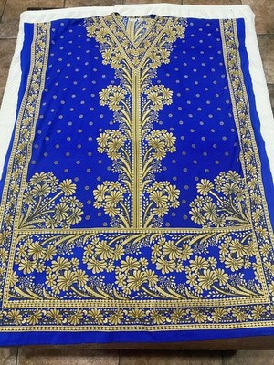 Santee Classic Kaftan Dress Blue & Gold Floral Print ONE Size Fits Most Preowned