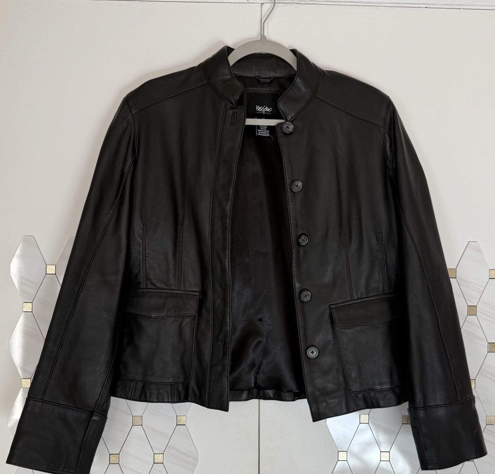 Mossimo Black Leather Jacket Button Down Size Med… - image 2