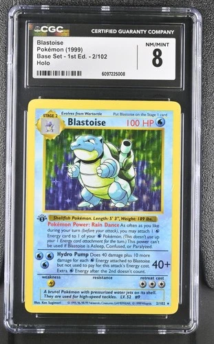 CGC 8 1st Edition Blastoise #2 Holo Base Set Pokemon Rare 1999 MINT