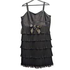 Condici Dress Black Tiered Chiffon Mini Pleated Ruffle Cocktail Party Bow UK 16
