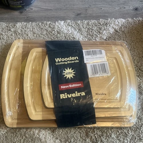 Riveira 3pc Bamboo Cutting Board Set - Thick Wood Serving Boards For Kitchen