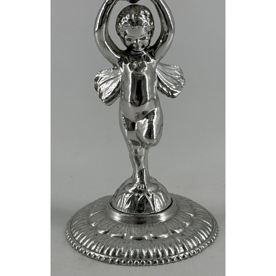 小天使玻璃肥皂或糖果盘复古银色珐琅 7 英寸高 x 5 英寸宽 — 第 2/4 张图片