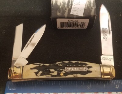 Marbles MR480 Splitback Whittler Knife, Black Bone Stag Handles &
