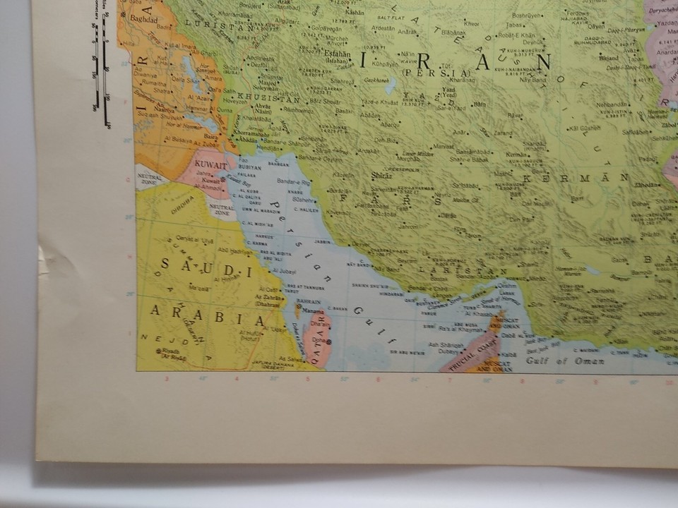 Vintage IRAN & AFGHANISTAN Atlas Map 1964 Encyclopedia Britannica World