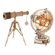 ROKR 2 PCS LED Luminous Globe Monocular Telescope DIY 3D Wooden Puzzle Xmas Gifs