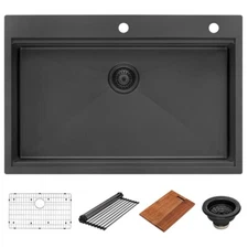 Ruvati 33" Gunmetal Black Workstation Undermount Sink – RVH6222BL (113562)