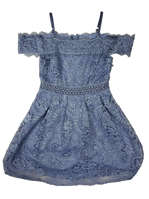 blue francesca's dress Francesca Toile Maxi Confetti Boutique 4% Spandex Blue Ruffle and Lace Women's