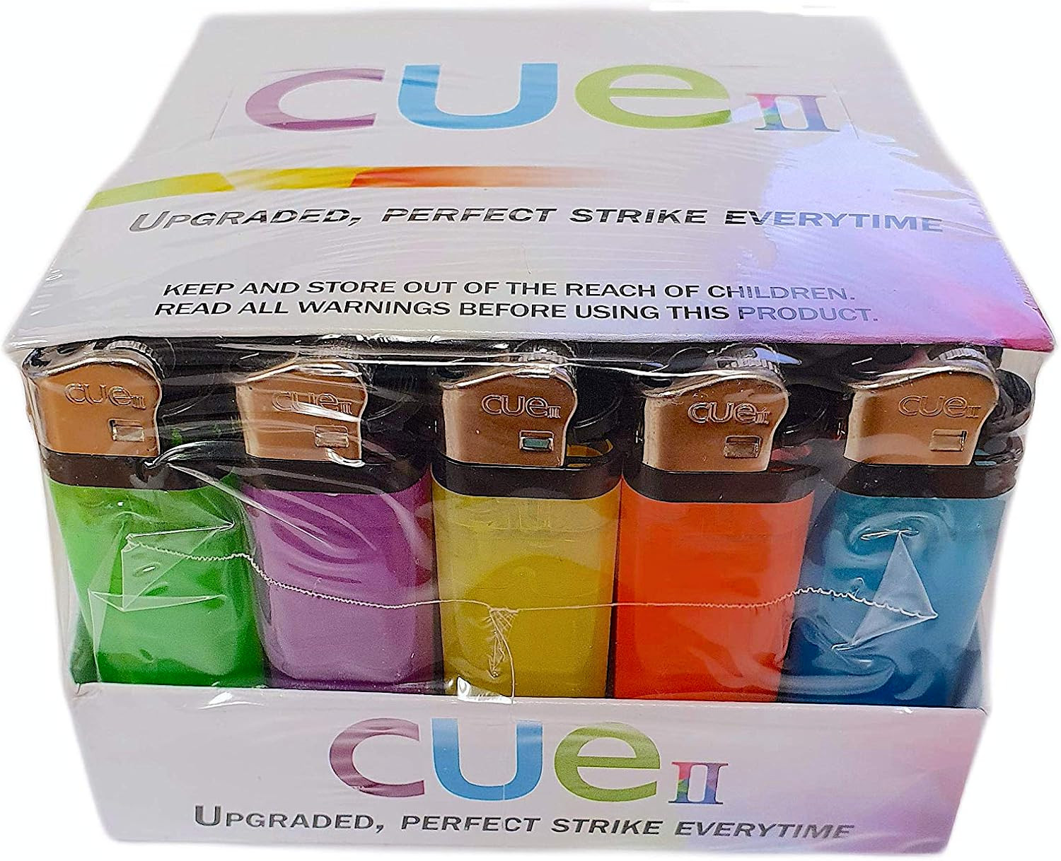 CUE II Classic Lighters, Assorted Colors, Regular Size, Long