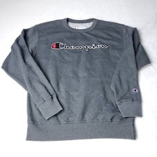 Champion Sweatshirt Mens M Medium Gray Athletic Pullover Sweater Logo Spell Out