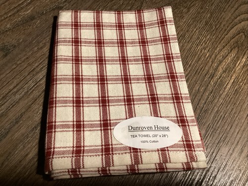 Dunroven House Tea Towels  20” X 28” Set Of 2  Burgandy Check NEW - Picture 1 of 2