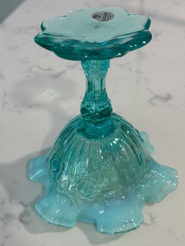 Fenton Teal Turquesa Opalescente Prensado Col Rosa Cuenco Colección - De Colección - Imagen 11 de 16