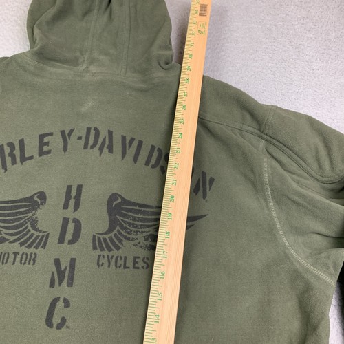Harley Davidson Jacket Mens XL Fleece Hooded Stencil Military Green Motorcycle - Picture 12 of 19
