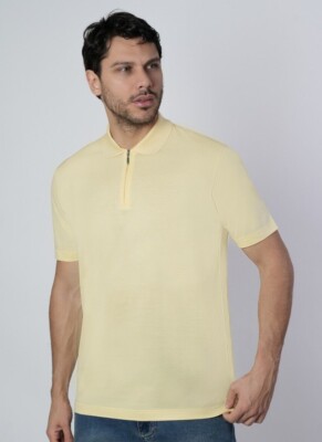 1stAmerican Herren Halbarm Poloshirt Half Zip Baumwolle Garn aus Schottland Made in Italy