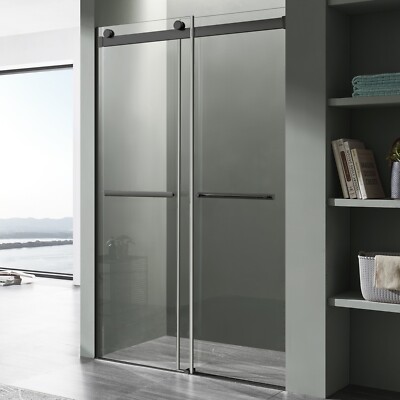 60 x 76 ANZZI Kahn SD-FRLS05802MB Frameless Sliding Shower Door Matte Black