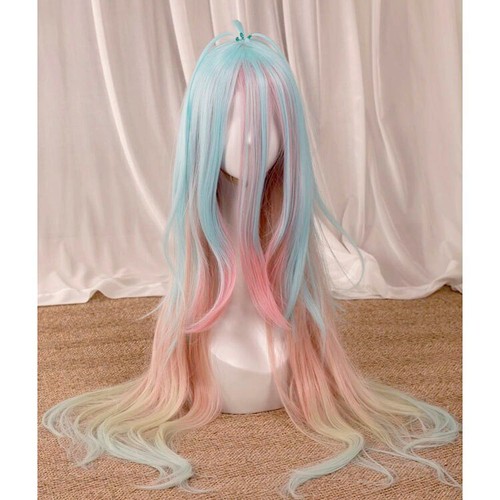 No Game No Life Shiro Cosplay Wig Crown Prop Headwear Long Straight Colorful Wig - Picture 3 of 12