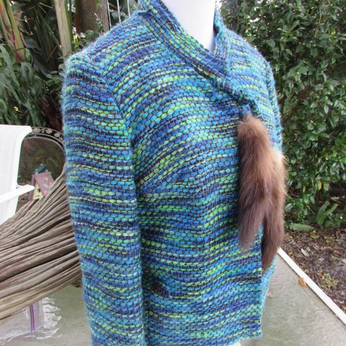 Vintage '50s '60s MOD Jackie O Tweed Wool Jacket Short Jacket w/ Fur Coat Medium - Picture 3 of 7