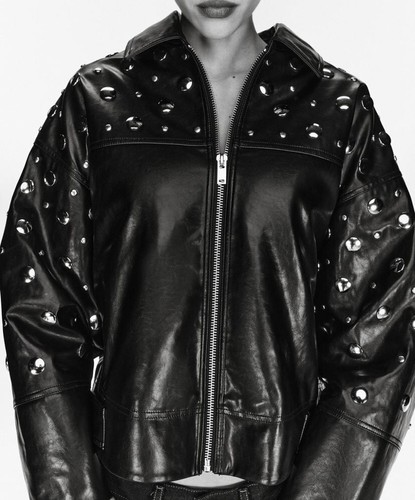 ZARA ZW COLLECTION KUNSTLEDERJACKE MIT NIETEN SCHWARZ FW24/25 XS-XL 3548/258