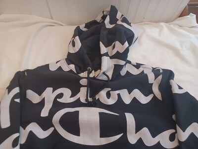 Champion Reverse Weave Hoodie Medium All Over Big Logo 1990's