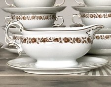 Vintage Porzellan Sauciere So&szlig;enschale F&uuml;rstenberg braune Rosenkante