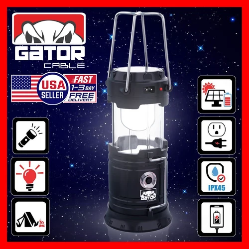 Solar Portable Rechargeable LED Camping Lantern Flashlight Lamp USB Power Bank