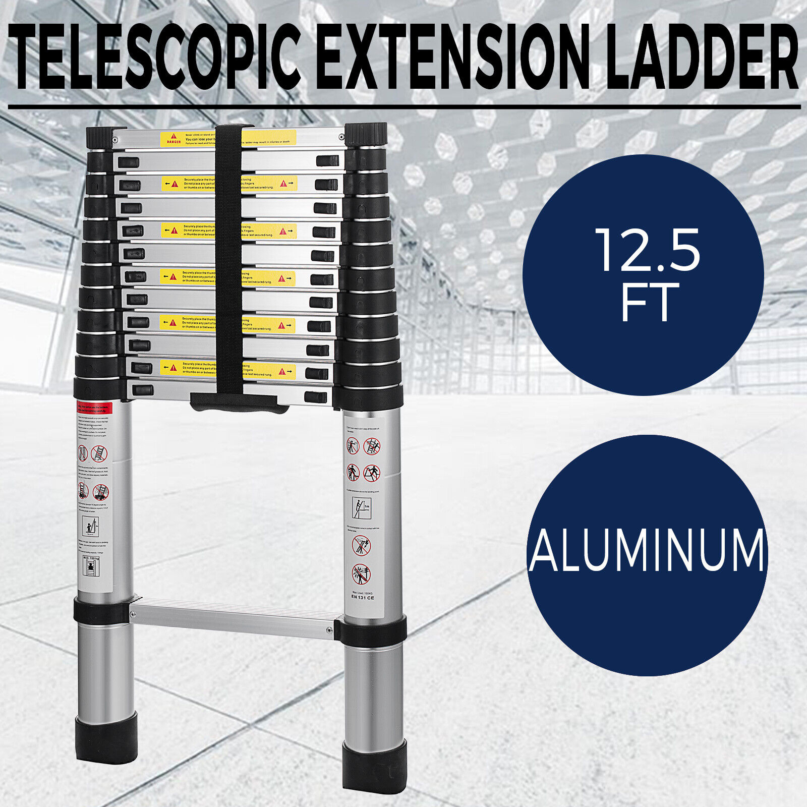 12.5FT Multi Purpose Telescopic Extension Ladder Aluminum Step F