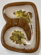 MCM Ceramic Ashtray Retro Yellow Brown Glazed Japan Mid-Century