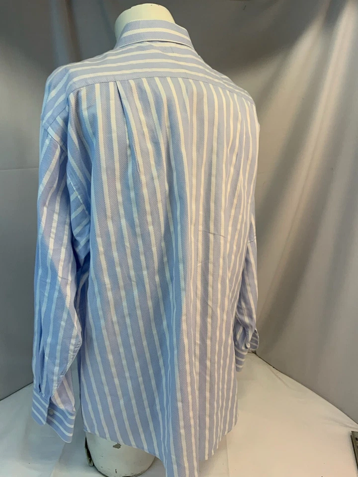 Camisa Hart Schaffner Marx 17 35 Azul Rayas Cuello Punta Usada 1x YGI L1-291 Foto 4 de 4