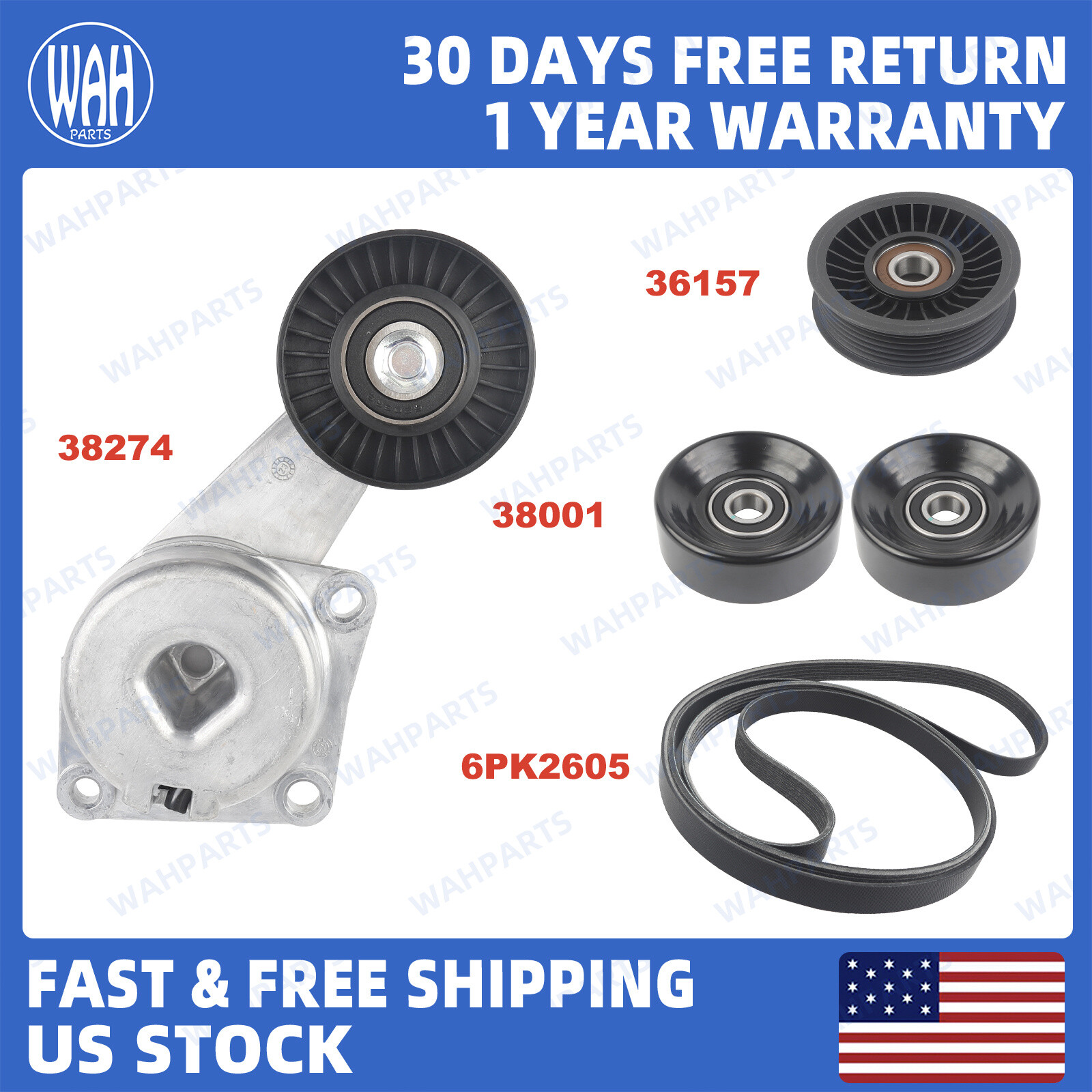 For 2005-2014 Ford Serpentine Belt Tensioner Pulley Component Kit 90K-38274A