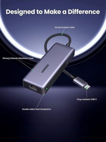 5Gb USB C to Ethernet Adapter, Aluminum with Thermal Design for Laptops - Picture 9 of 9