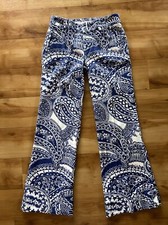 Lilly Pulitzer Royal Blue  White Paisley Wide Leg Boho Pants Women  s Size 2