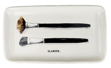NEW RAE DUNN "GLAMOUR."  Makeup Brushes  9" x 5" Ceramic Vanity / Dresser Tray