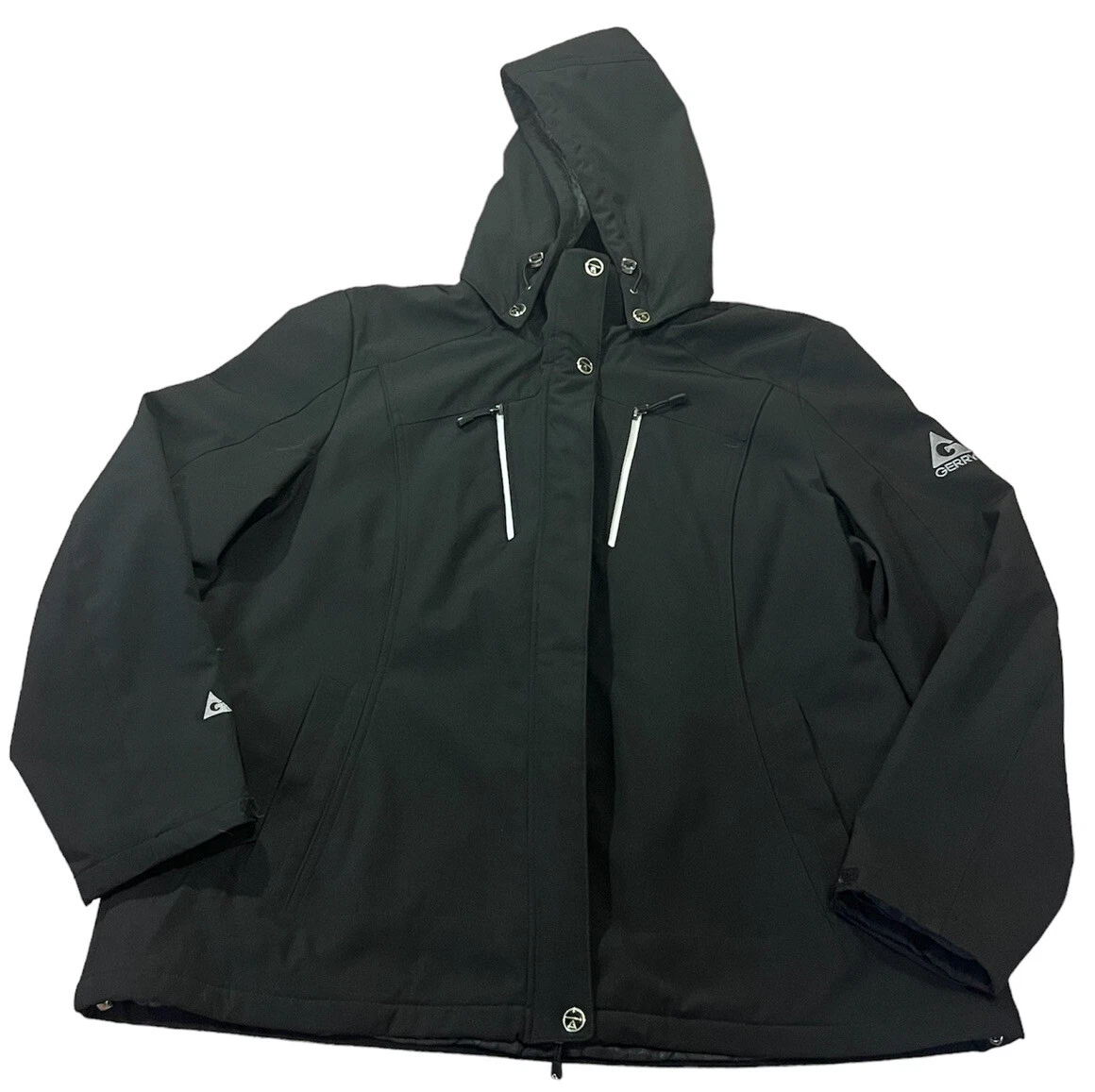 Gerry Coat Mens XL Black Softshell Hooded Jacket Gorpcore Pockets Outdoors
