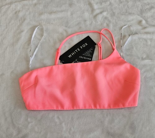 White Fox Neon Pink One Shoulder Crop Top Tutti Fruity Festival Small (Bin 7) - Picture 2 of 6