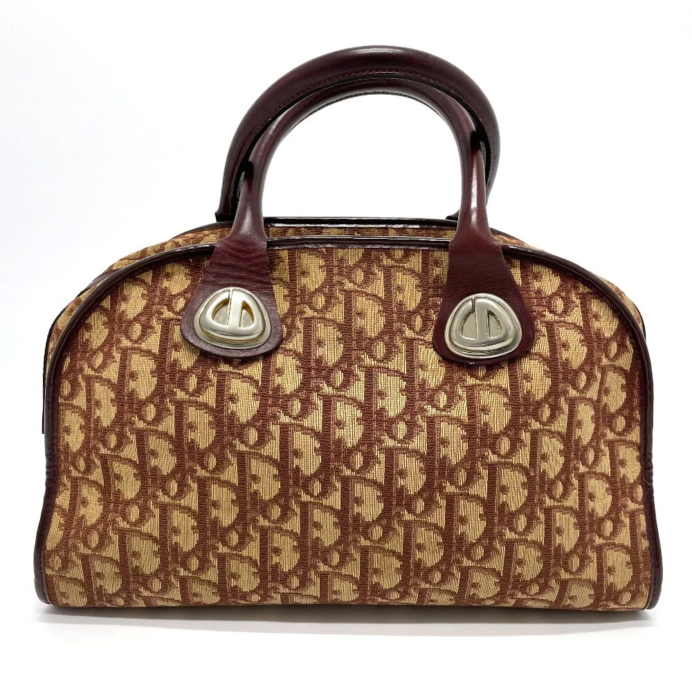 Mini sac à main CHRISTIAN DIOR trotteur vintage sac de voyage PVC x cuir bordeaux
