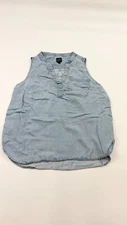 Gap Shirt Womens Medium Blue Denim Blouse Chest Pockets Sleeveless V-Neck Top