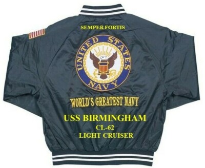 USS BIRMINGHAM  CL-62  LIGHT CRUISER NAVY EMBROIDERED SATIN JACKET(BACK ONLY)