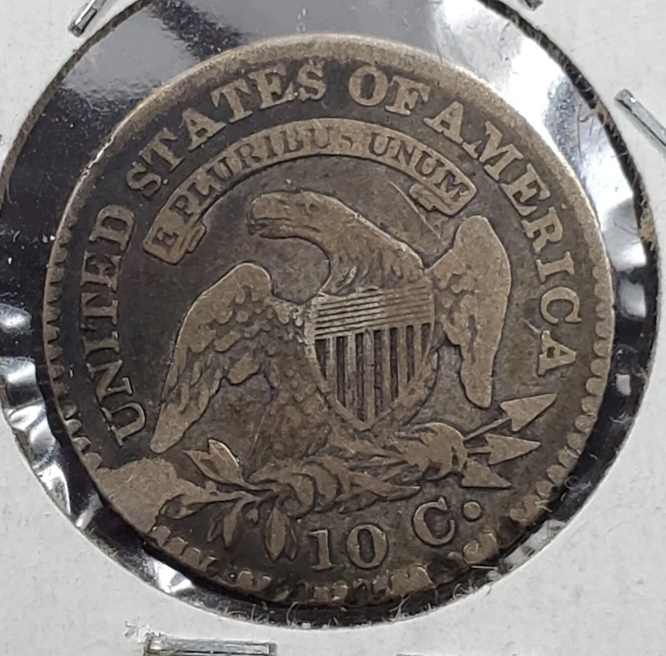 1823/2 10c Capped Bust Silver Dime Coin Fine Details Circ Rim damage - Изображение 3 из 4