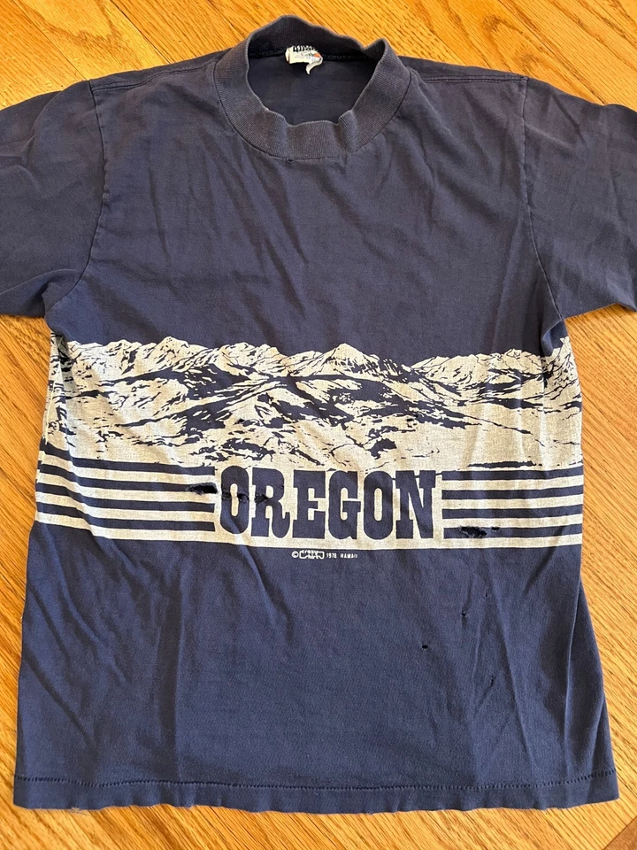 Camisa Loca Oregon 1978 De Colección Camisa Montaña Azul Usada Puntada Única Pequeña Años 70 Foto 3 de 4