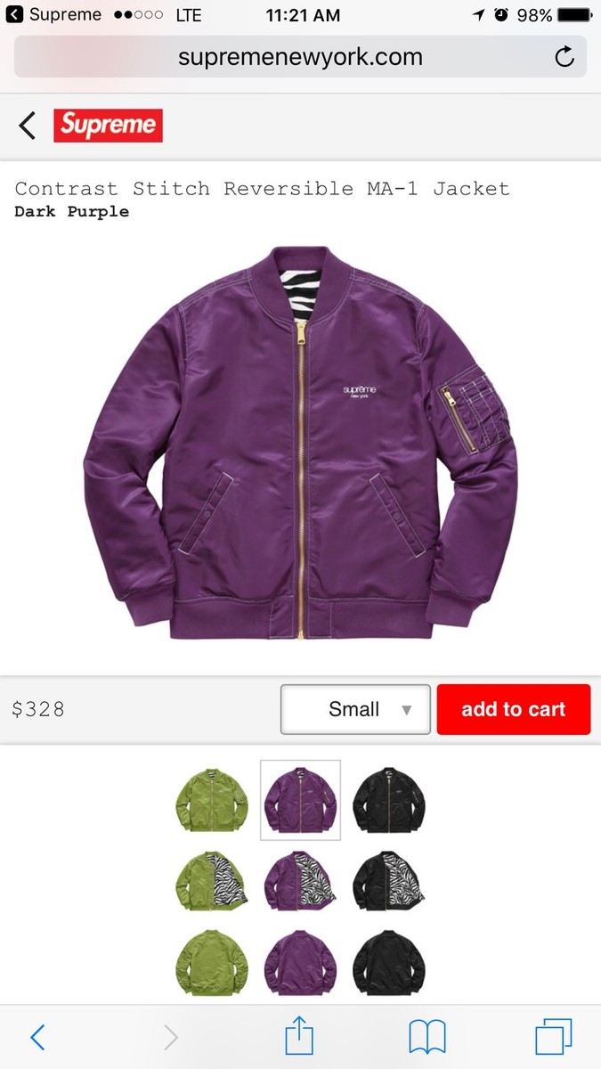 supreme MA-1 contrast reversible bomber jacket ss17 PURPLE supreme MA-1 contrast reversible bomber jacket ss17 PURPLE