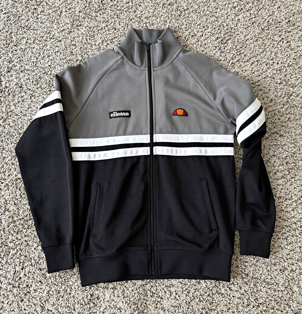 ellesse Men's Colorblock Track Jacket Full-Zip Gray/Black/White S Polyester