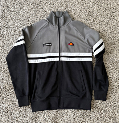 ellesse Men's Colorblock Track Jacket Full-Zip Gray/Black/White S Polyester