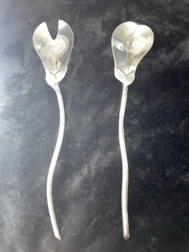 VTG Handcrafted 16” Mariposa Pear Shaped Metal Salad Servers/Spoons Mexico